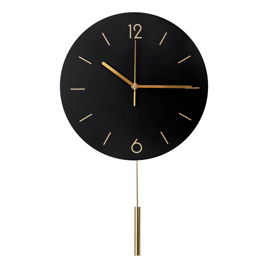 Väggklocka med pendel diameter 30 cm 1xAA svart/guld