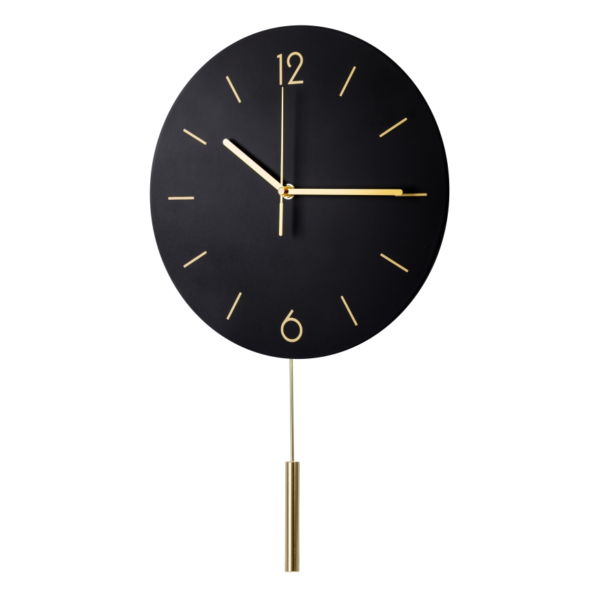 Väggklocka med pendel diameter 30 cm 1xAA svart/guld