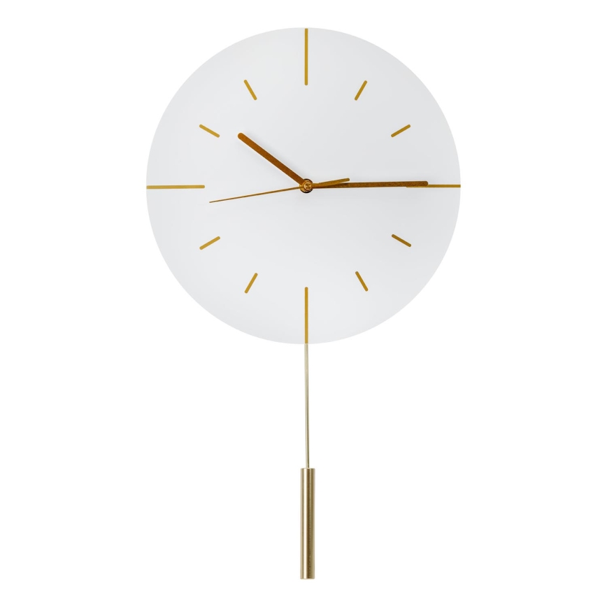 Väggklocka med pendel diameter 30 cm 1xAA vit/guld