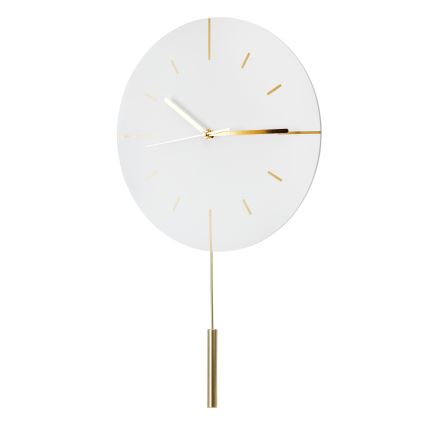 Väggklocka med pendel diameter 30 cm 1xAA vit/guld
