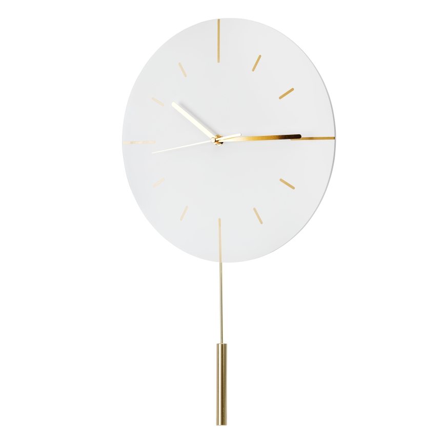 Väggklocka med pendel diameter 30 cm 1xAA vit/guld