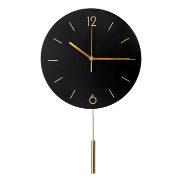 Väggklocka med pendel Ø 30 cm 1xAA svart/guld