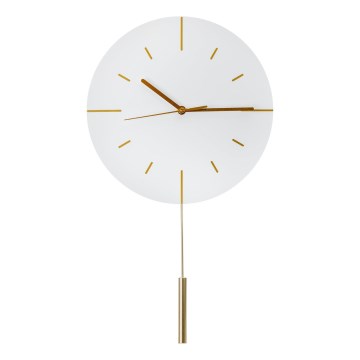 Väggklocka med pendel Ø 30 cm 1xAA vit/guld