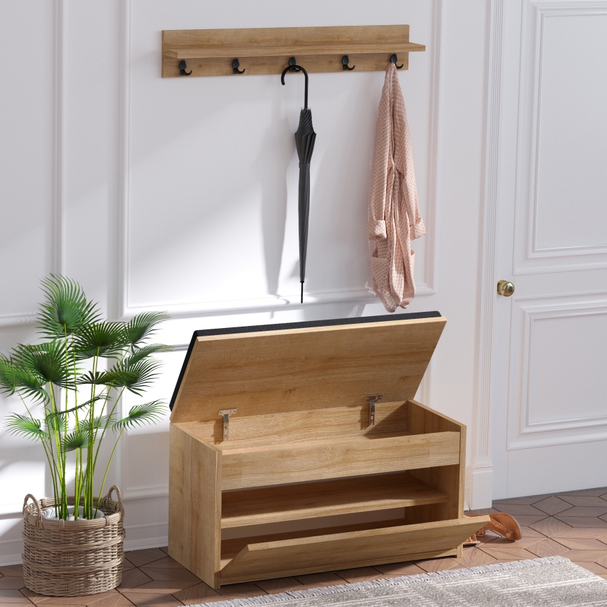 Väggmonterad krok BOBY 15x80 cm + skohylla 42x80 cm brun/svart