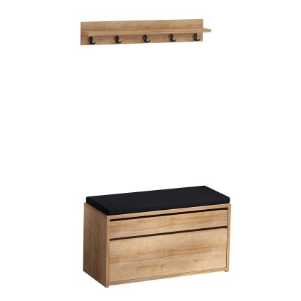Väggmonterad krok BOBY 15x80 cm + skohylla 42x80 cm brun/svart