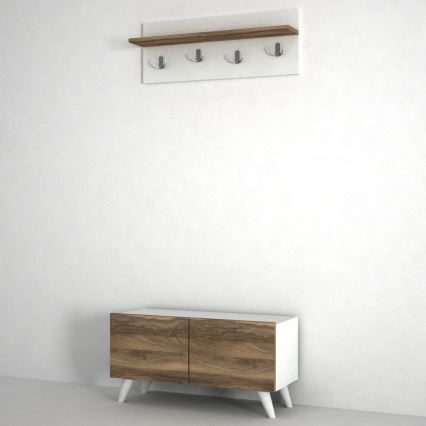 Väggmonterad hängare LORES 29,5x80 cm + skohylla 41,5x80 cm brun/vit
