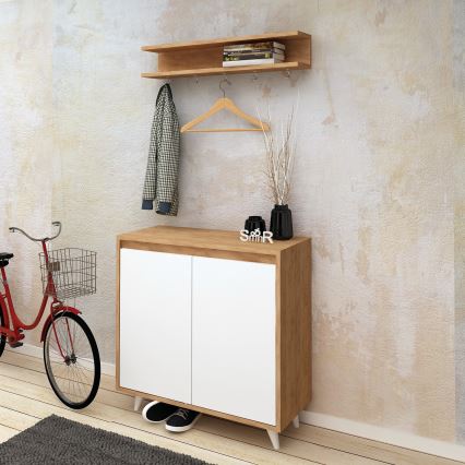 Väggmonterad krok OBSOYO 15x80 cm + skohylla 100x80 cm brun/vit