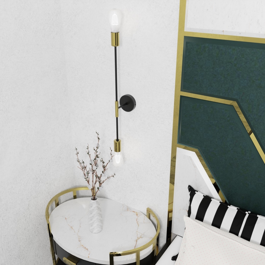 Vägglampa FLAME 2xE27/60W/230V svart/guld