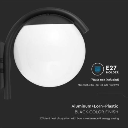 Vägglampa för utomhusbruk 1xE27/60W/230V IP44 svart