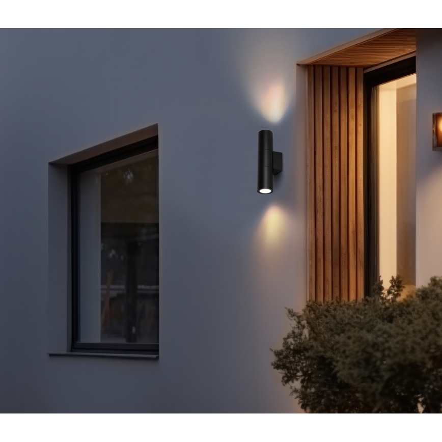 Vägglampa för utomhusbruk 2xGU10/35W/230V IP54 rund svart
