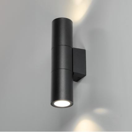 Vägglampa för utomhusbruk 2xGU10/35W/230V IP54 rund svart