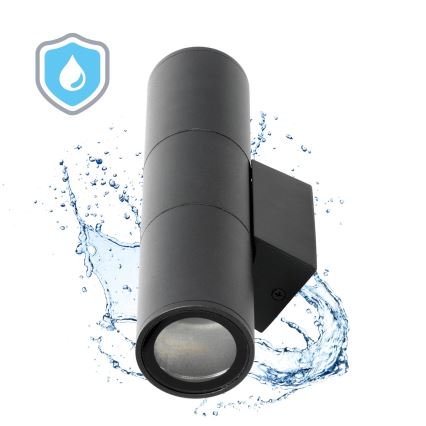 Vägglampa för utomhusbruk 2xGU10/35W/230V IP54 rund svart