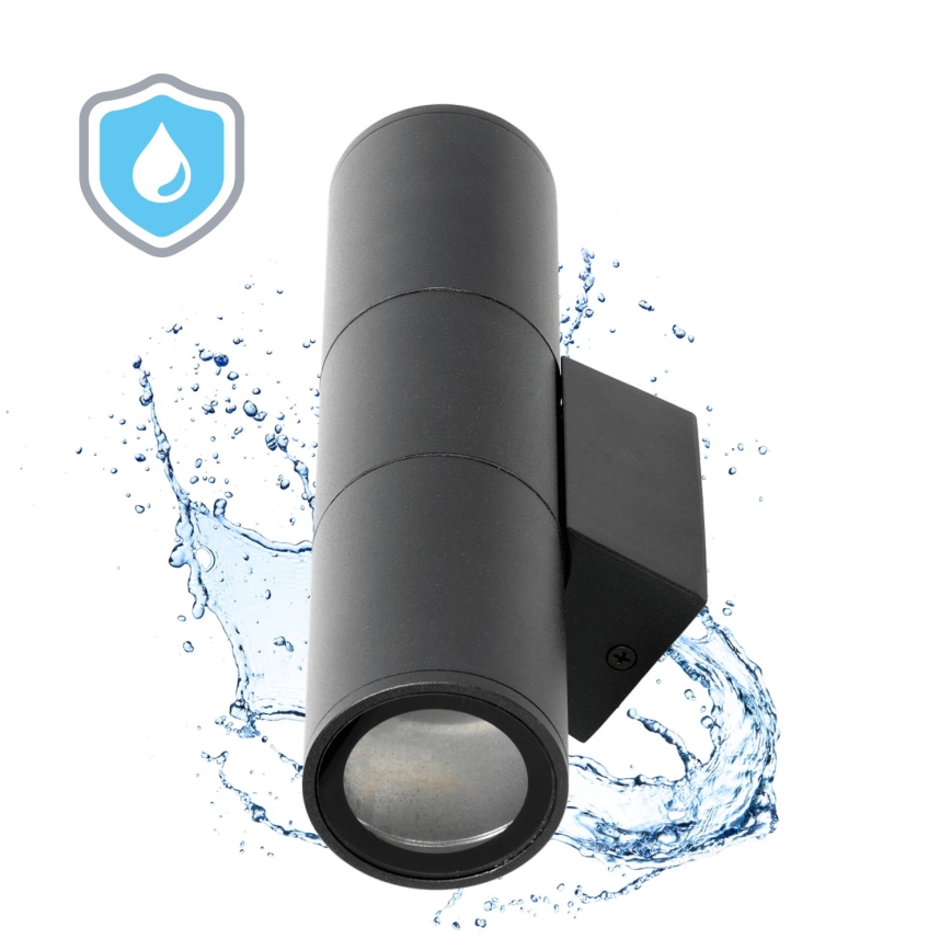 Vägglampa för utomhusbruk 2xGU10/35W/230V IP54 rund svart