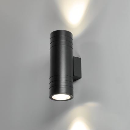 Vägglampa för utomhusbruk 2xGU10/35W/230V IP54 rund svart