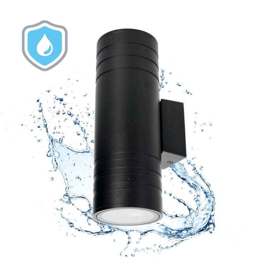 Vägglampa för utomhusbruk 2xGU10/35W/230V IP54 rund svart