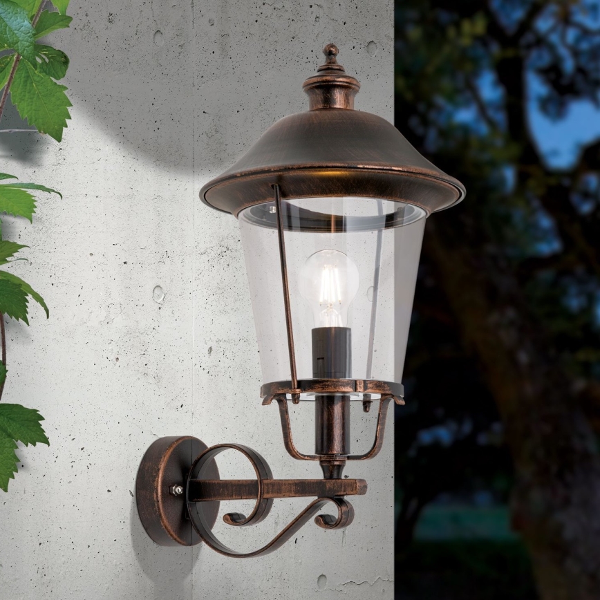 Vägglampa för utomhusbruk KENZO 1xE27/100W/230V IP44 brons/patina
