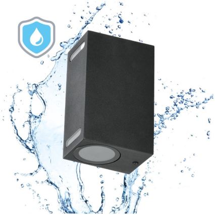Vägglampa för utomhusbruk QUERK 2xGU10/35W/230V IP54 15 cm svart
