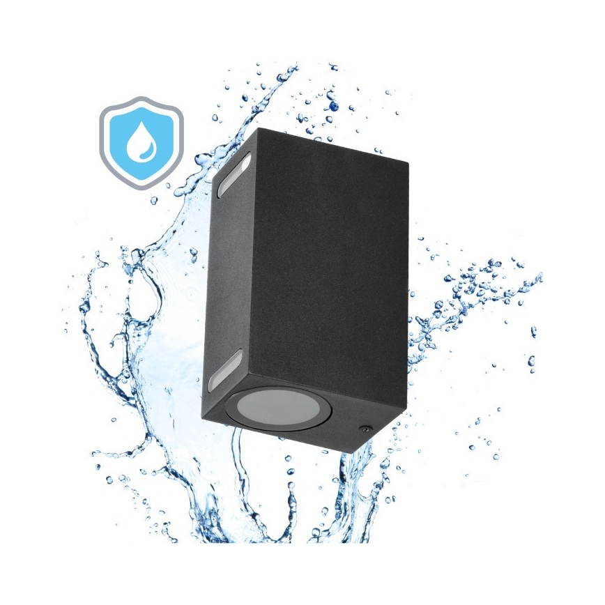 Vägglampa för utomhusbruk QUERK 2xGU10/35W/230V IP54 15 cm svart
