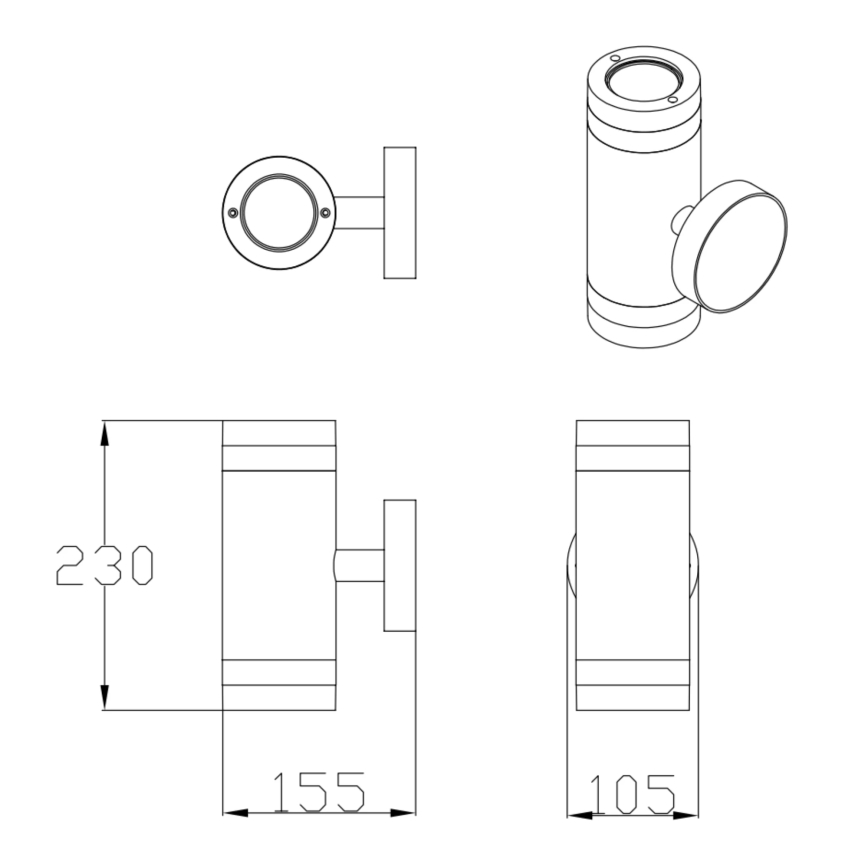 Vägglampa för utomhusbruk RINO 2xGU10/12W/230V IP54 svart