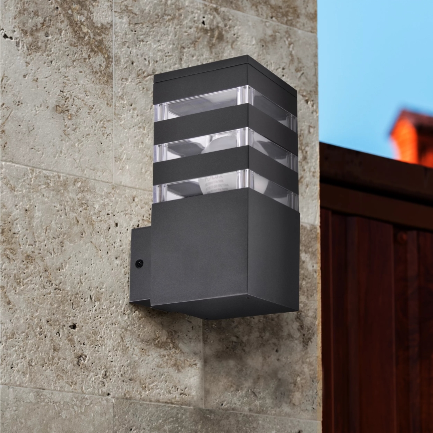 Vägglampa för utomhusbruk TEKSAS 1xE27/12W/230V IP44 grafit