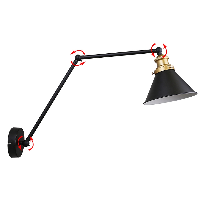 Vägglampa FUNDO 1xE27/40W/230V svart/guld