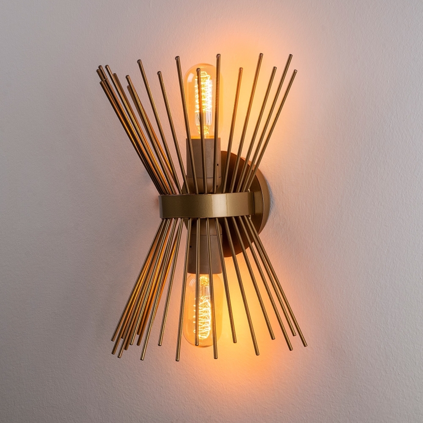 Vägglampa  KIRPI 2xE27/40W/230V gyllene