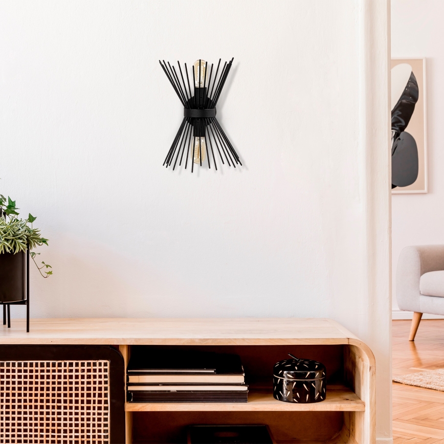 Vägglampa  KIRPI 2xE27/40W/230V svart 
