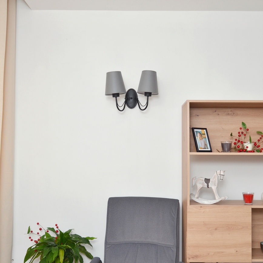 Vägglampa MALBO 2xE27/15W/230V grå/svart