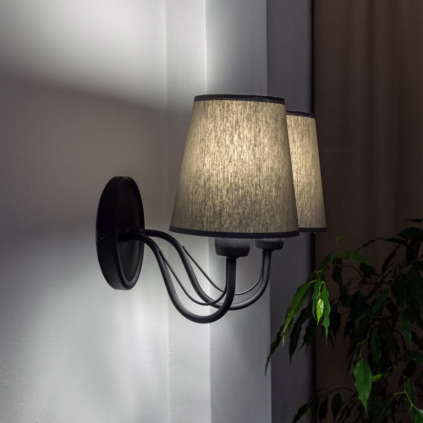 Vägglampa MALBO 2xE27/15W/230V grå/svart