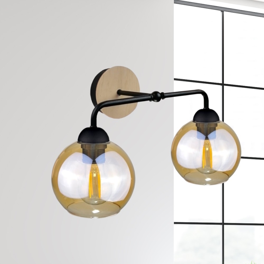 Vägglampa MELLE WOOD 2xE27/60W/230V