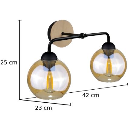 Vägglampa MELLE WOOD 2xE27/60W/230V