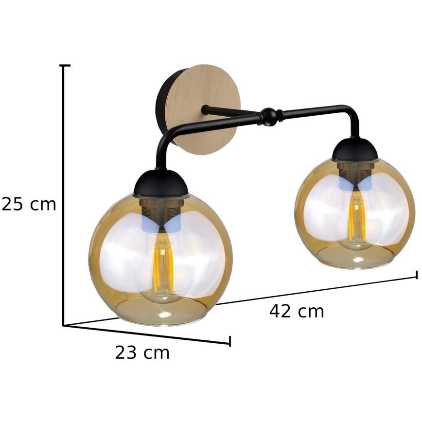 Vägglampa MELLE WOOD 2xE27/60W/230V