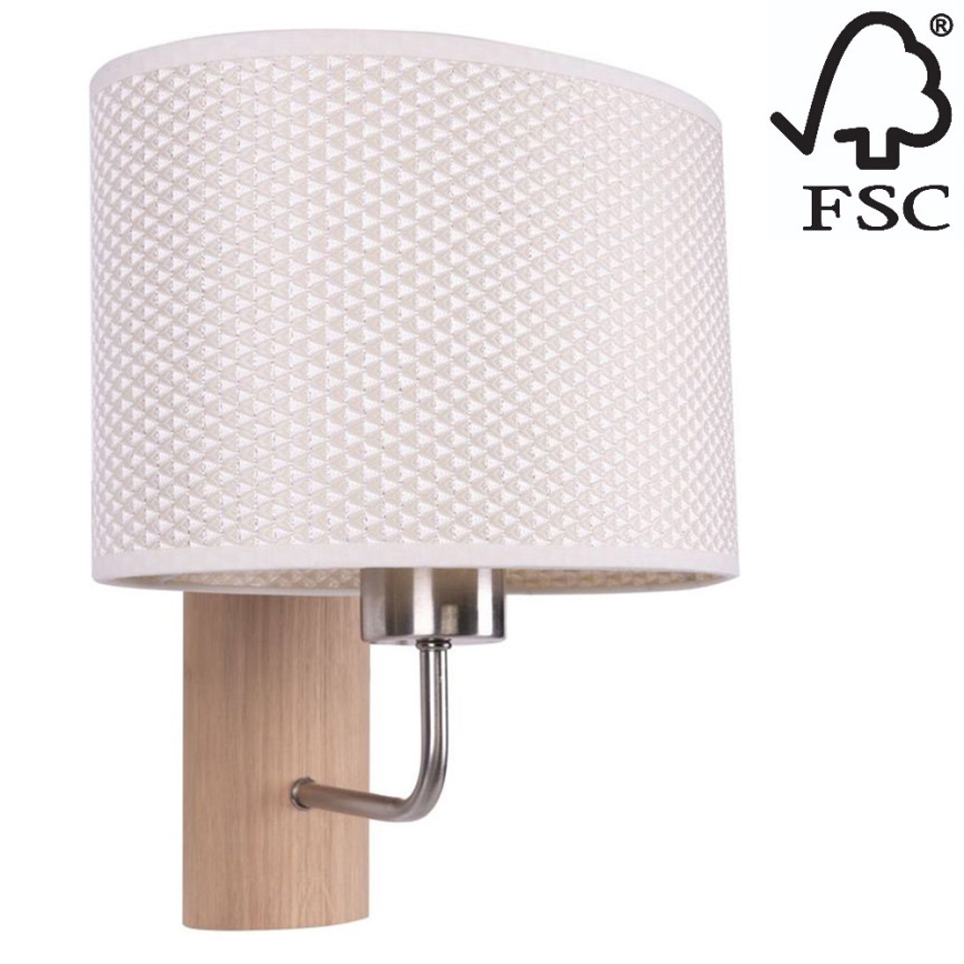 Vägglampa MERCEDES 1xE27/25W/230V grädde/ek – FSC certifierade