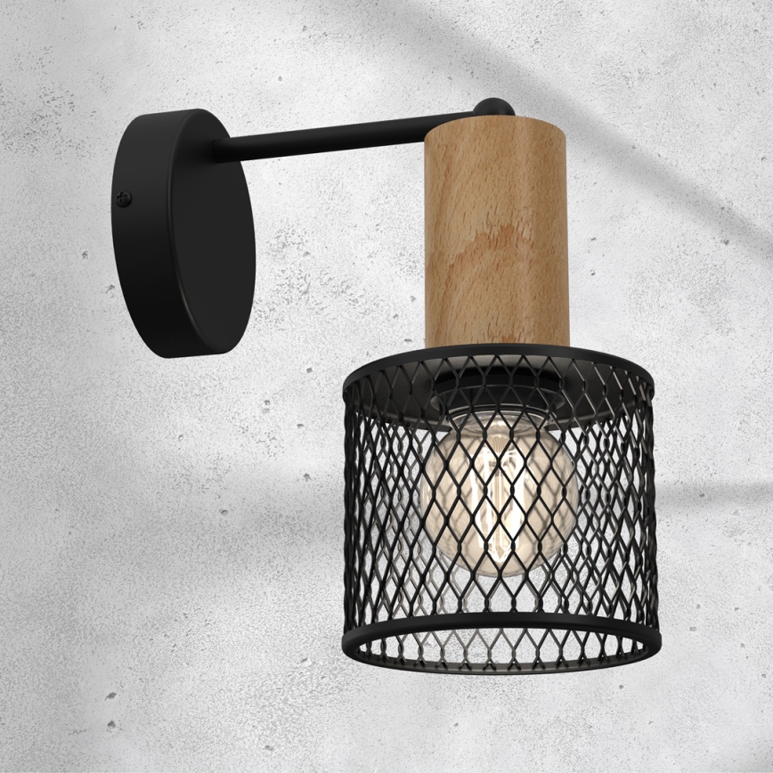 Vägglampa SOBRESA 1xE27/60W/230V svart/trä