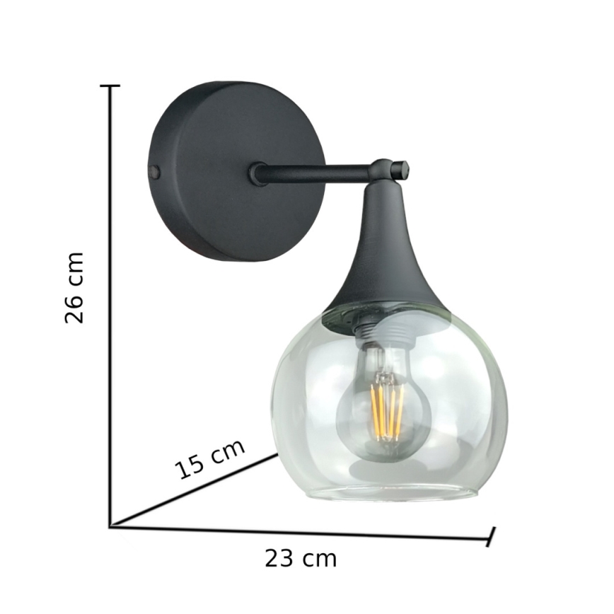 Vägglampa STAR 1xE27/60W/230V svart/genomskinlig
