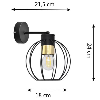 Vägglampa STARLIGHT 1xE27/15W/230V svart/gyllene