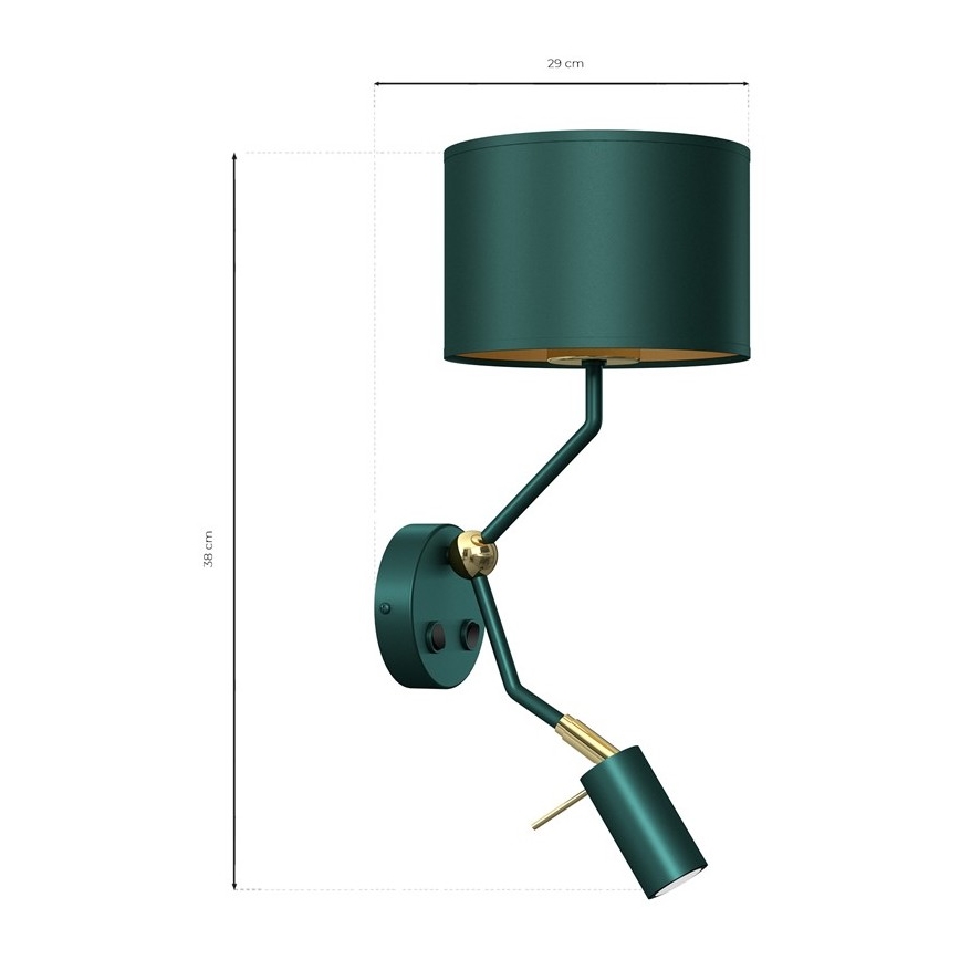 Vägglampa  VERDE 1xE27/60W/230V + 1xGU10-MR11/7W grön