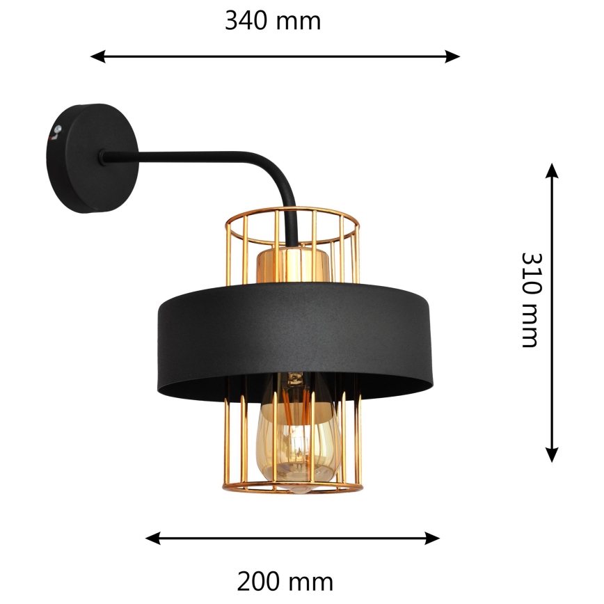 Vägglampa VOLTA 1xE27/15W/230V 34 cm svart/gyllene