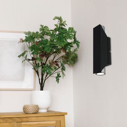 Vägglampa WALL 2xGU10/8W/230V svart/skinande krom