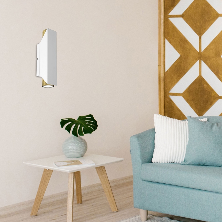 Vägglampa WALL 2xGU10/8W/230V vit/mässing