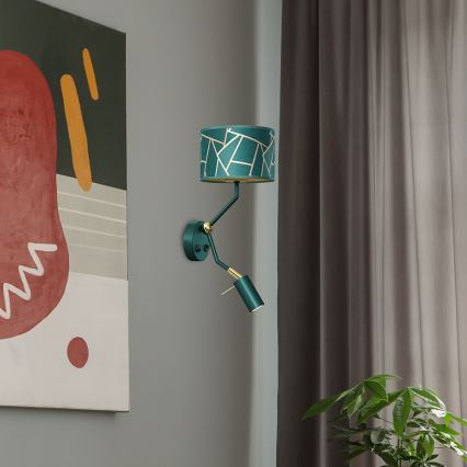 Vägglampa  ZIGGY 1xE27/40W/230V + 1xGU10/MR11/7W grön/gyllene