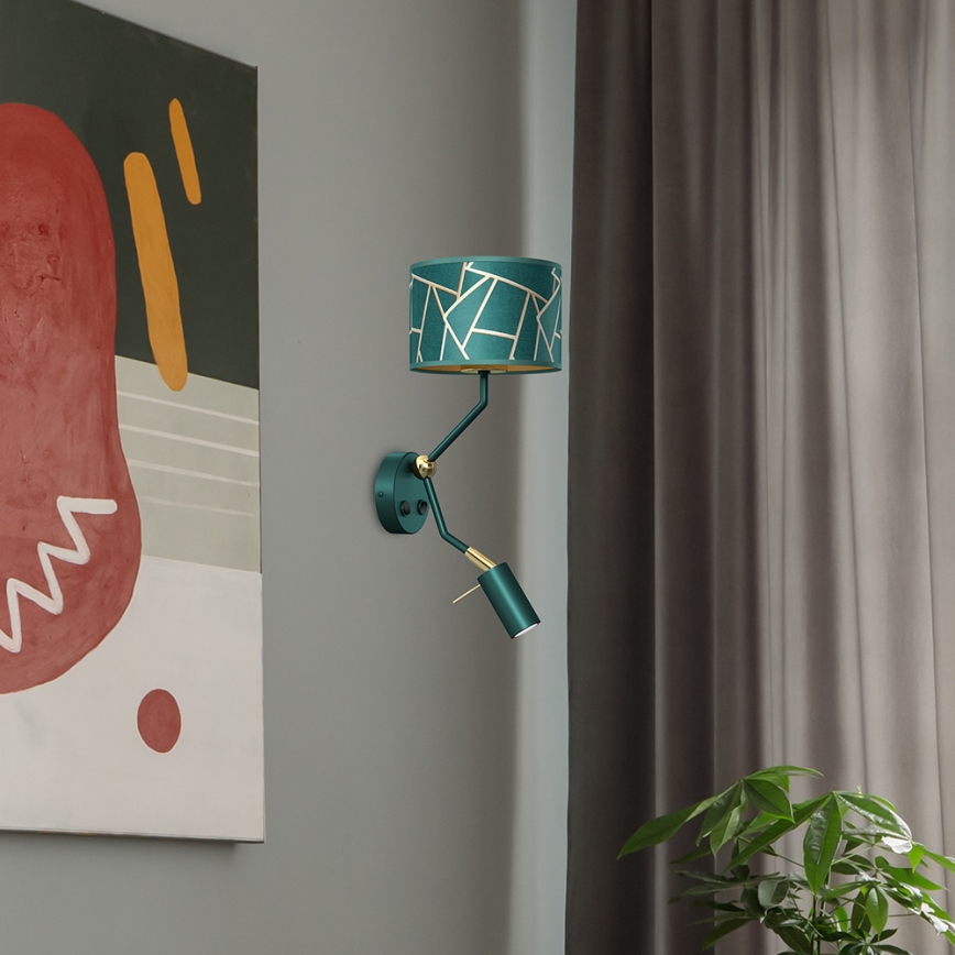 Vägglampa  ZIGGY 1xE27/40W/230V + 1xGU10/MR11/7W grön/gyllene