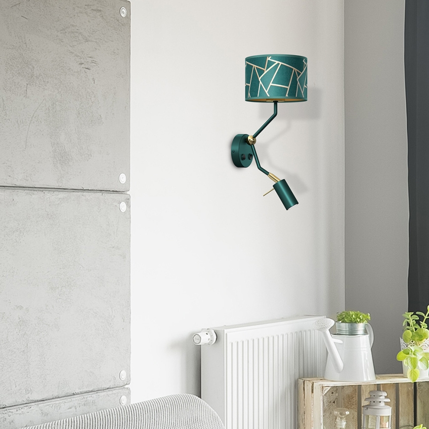 Vägglampa  ZIGGY 1xE27/40W/230V + 1xGU10/MR11/7W grön/gyllene