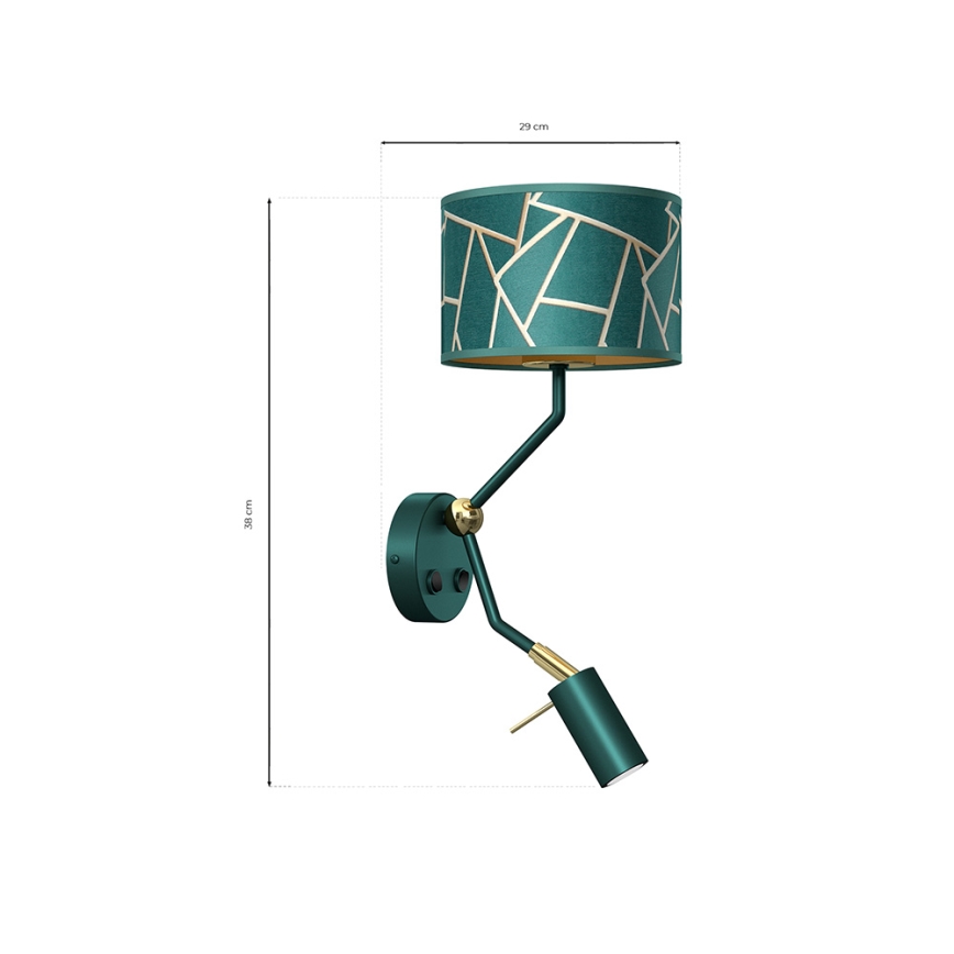 Vägglampa  ZIGGY 1xE27/40W/230V + 1xGU10/MR11/7W grön/gyllene