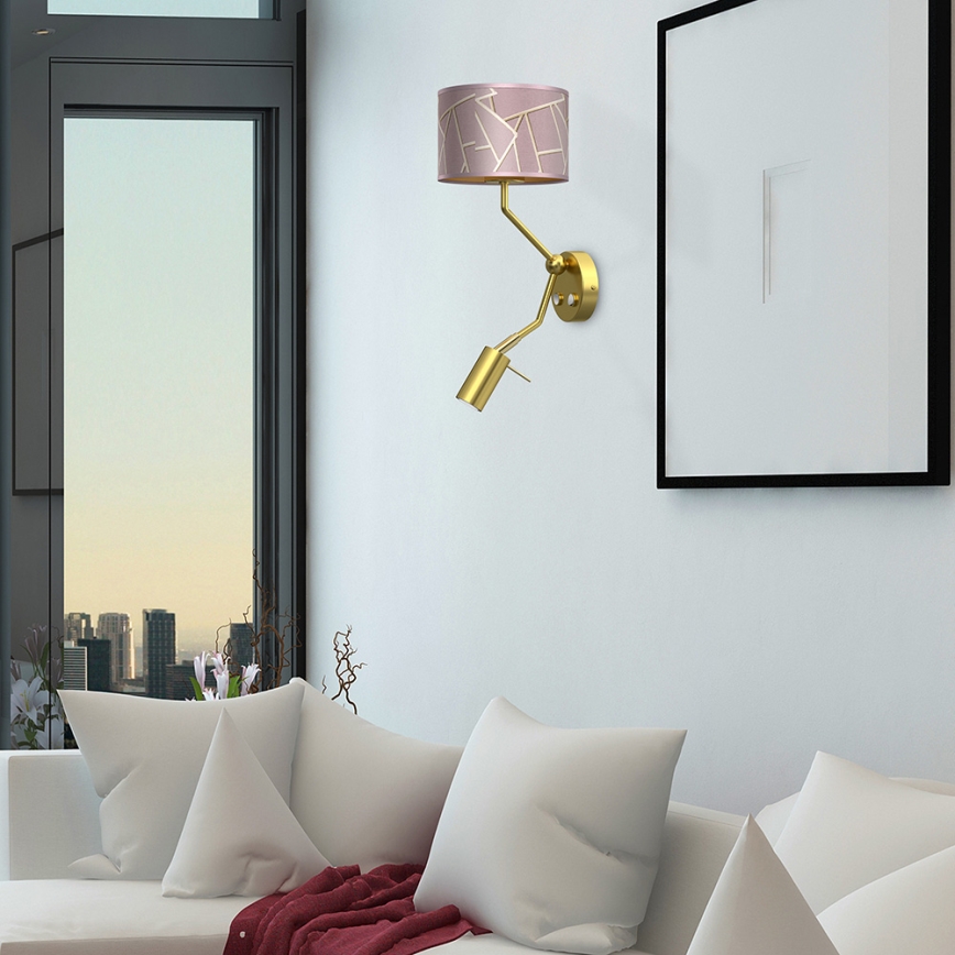 Vägglampa  ZIGGY 1xE27/40W/230V + 1xGU10/MR11/7W rosa /gyllene