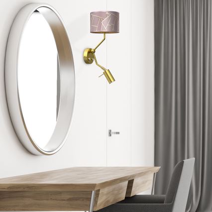 Vägglampa  ZIGGY 1xE27/40W/230V + 1xGU10/MR11/7W rosa /gyllene