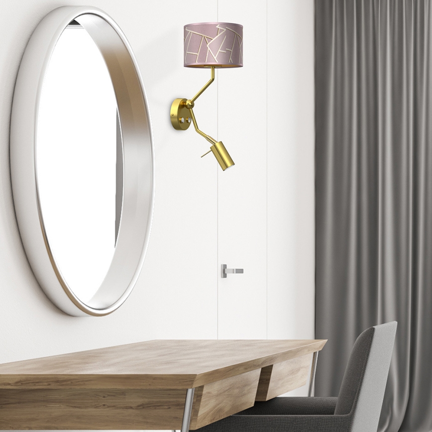 Vägglampa  ZIGGY 1xE27/40W/230V + 1xGU10/MR11/7W rosa /gyllene