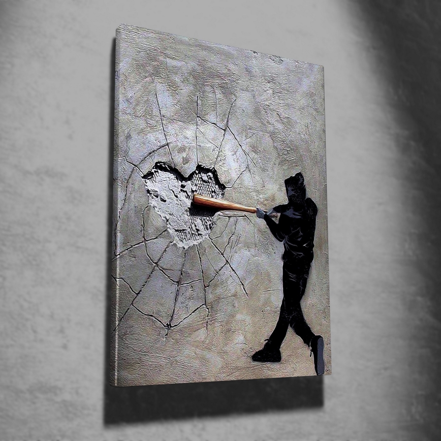Väggmålning på duk 100x70 cm grå/svart