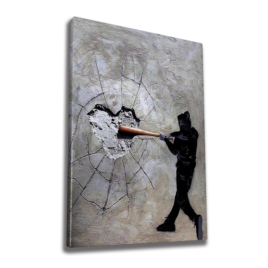 Väggmålning på duk 100x70 cm grå/svart