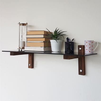 Väggmonterad hylla 85x25 cm furu/svart
